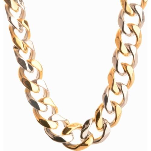 13/15mm 7-40'' Personality Stainless Steel Silver Color And Gold Color Cuban Curb Chain Punk Mens Necklace Or Bracelet Jewelry
