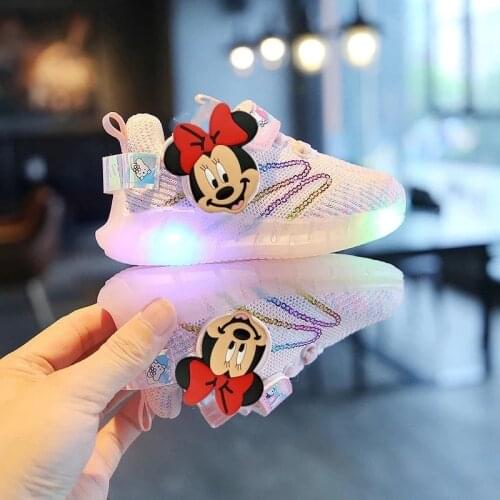 Disney childrens cartoon Minnie Mickey boys and girls non-slip soft sole casual shoes sports shoes student running shoes LED