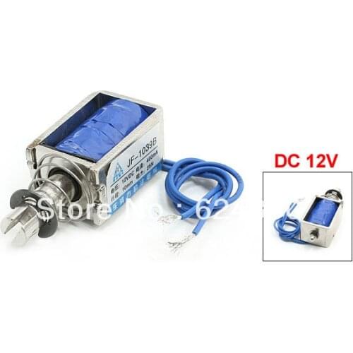 JF-1039B DC 12V 400mA 10mm Stroke 20N Force Pull Type Open Frame DC Electrical Solenoid Electromagnet