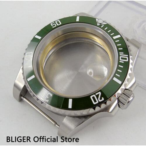 Hot newest 40mm BLIGER sapphire glass green ceramic bezel stainless steel watch case fit eta 2836 movement mens watch case