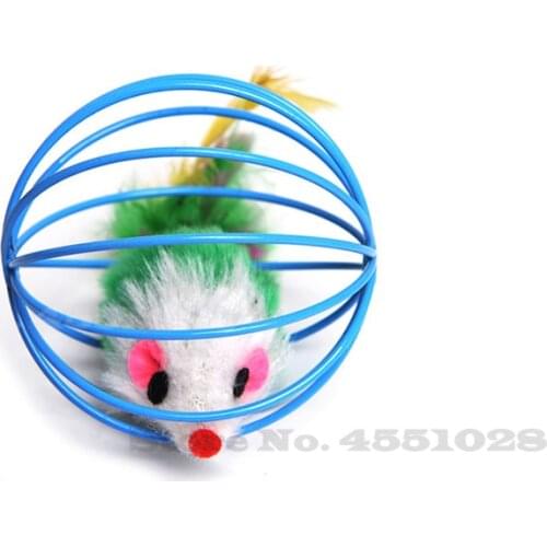 Cat Toy Caged Rat Stuffed Toys Random Color Kitten Catcher Toy Dog Funny Plaything Plush Mouse in Cage Interactive Pet Supplies