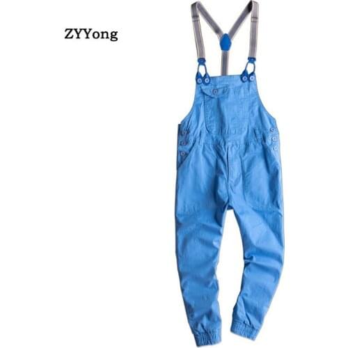 Khaki Overalls Men Jumpsuit Bib Beam Feet Ankle Length Solid Color Hip Hop Streetwear Big Pocket Cargo Pants Trousers Clothing