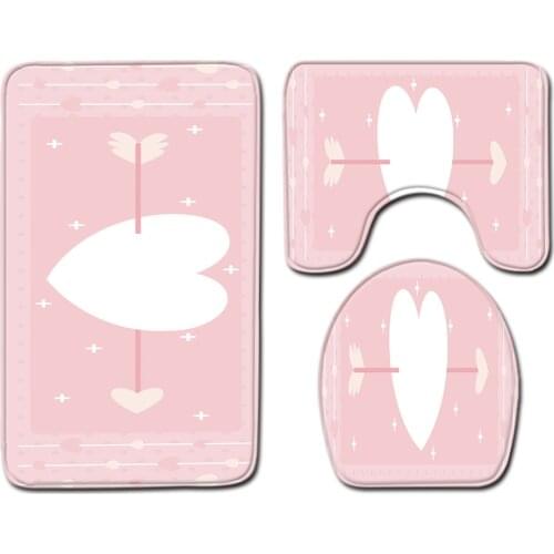 3pcs Pink Blue Color Love Heart Anti-slip Bathroom Floor Mat Set Home Decor Shower Velvet Toilet Cover Rug Bath Door Carpet