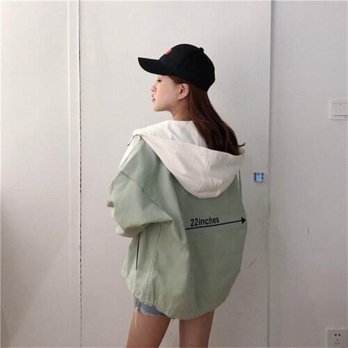 Tooling Jacket Women 2020 Spring Autumn Casual Large Size Loose Zipper Hooded Thin Coat Outerwear Female Tops Student Wear K131