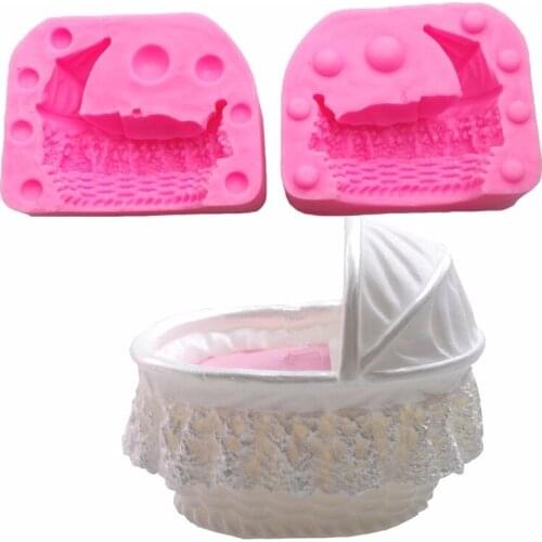 KUXSE 3D Baby Stroller Silicone Mold Candle Soap Molds Birthday Fondant Cake Decorating Tools Chocolate Candy Moulds Baking Tool