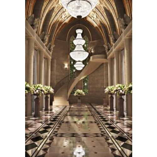 Laeacco Old Dome Palace Marble Chandelier Flower Vase Corridor Interior Photo Backgrounds Photography Backdrops For Photo Studio