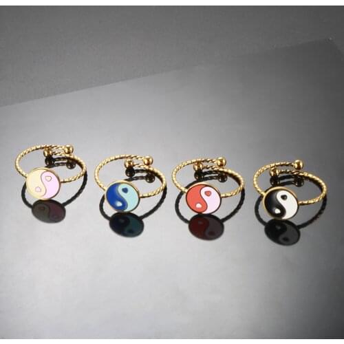 MSX Fashion Stainless Steel Enamel Yin Yang Round Shape Ring Gossip Adjustable Wamen Luxury Couple Ring Jewelry Gift 2021 Trend