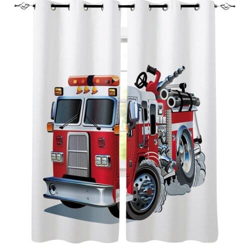 Cartoon Red Fire Truck White Modern Blackout Curtains For Living Room Bedroom Window Treatment Blinds Drapes Kitchen Curtains