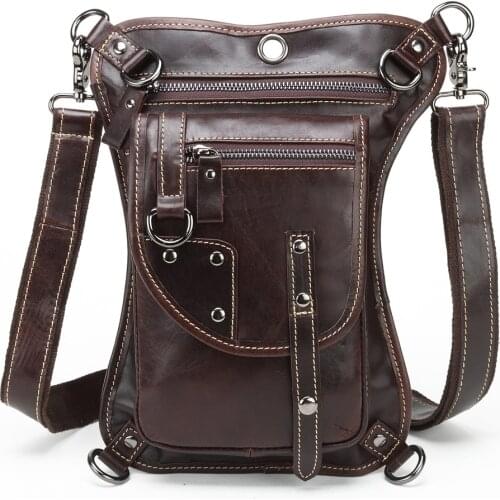 High quality Men Motorcycle Backpack Fashion Genuine Leather Motobike Waist Leg Bags for Hiking Cycling Work School Travel