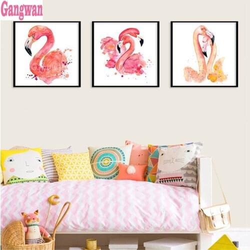 Pink Watercolor Flamingo diamond painting stitch cross embroidery full drill mosaic 3 pcs set rhinestone picture baby room decor