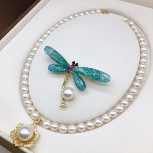 Natural Primary Color White Pearl Necklace Set Necklace Bracelet Pearl Brooch Near Round Strong Light Very Slightly Flawless