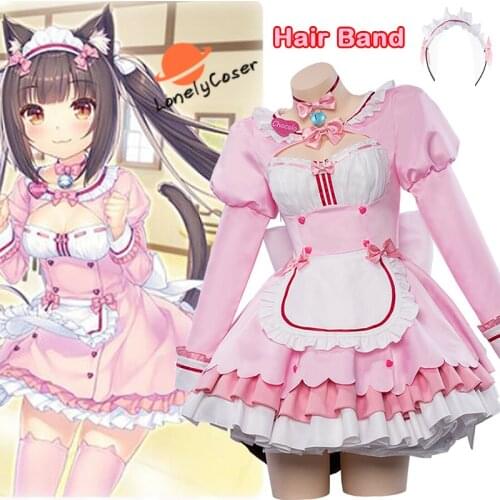 Nekopara Cosplay Chocolate Vanilla Costumes Sexy Maid Lolita Dress Cute Cat Girls Role Play Cat Tails Halloween Party Pink Blue