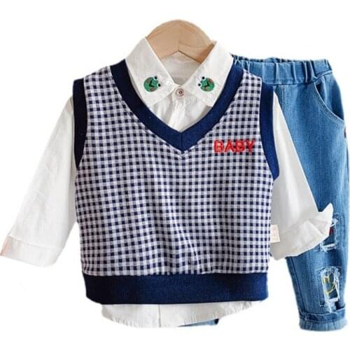 New Spring Autumn Baby Boys Clothes Suit Children Fashion Cotton Vest Shirt Jeans 3Pcs/Set Toddler Sport Costume Kids Tracksuits