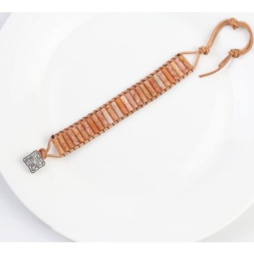 Wholesale Natural Stone Handmade Powder Opal Tube Beads Bracelet Jewelry Leather Wrap Bracelet Creative Gifts Couples Bracelets