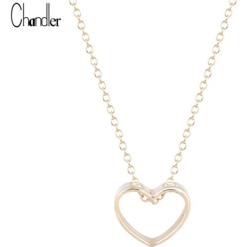 Chandler Hollow Heart Love Shape Pendant Necklaces For Women Slim Link Chain Colier Clavicular Chian Coliers Chocker Cheap