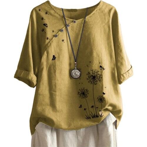 Plus size dress Women Casual Long Sleeve O Neck Button Dandelion Butterfly t Shirt Top Shirt Dandelion Butterfly Top tShirts