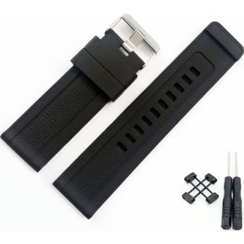 24mm Black Silicone Rubber Strap Watch Band With Watches Buckle Belt For Suunto Core Watch + Adapters + 2Pcs Tools