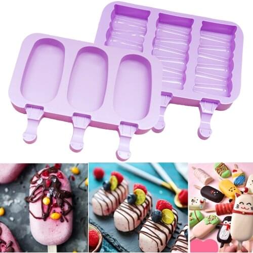 DIY Cartoon Silicone Ice cream Popsicle Molds for Kids Children Homemade Icecream Mould with Wooden Stick Ice Pop Mold Maker