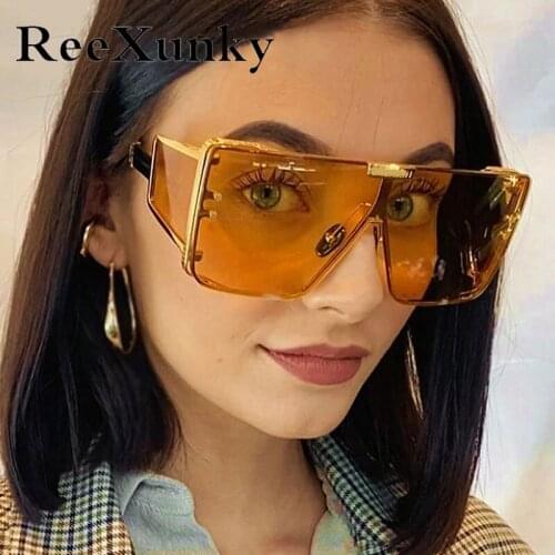 Vintage Oversized Goggle Sunglasses Women 2021 Fashion Mirrored Retro Square Sun Glasses For Men Shades UV400 zonnebril dames
