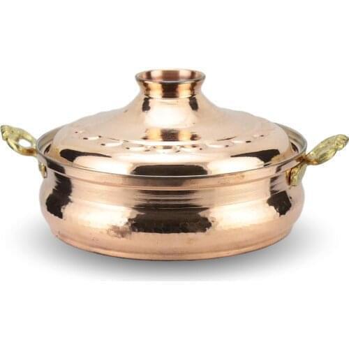SONAYCOPPER Hand Made Copper Cooking Pot, Hammared Copper Rice Cooking Pot, Copper Fry Pot 28 cm