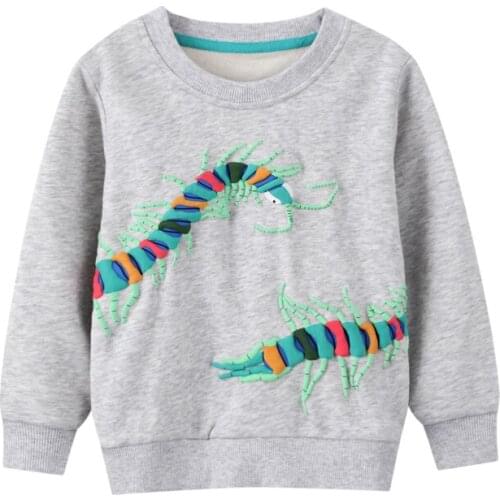 Jumping Meters Boys Long Sleeves Animal Pattern Sweatshirts Kids Clothes Autumn Childrens Round Neck Grey Clothing 2-7Years