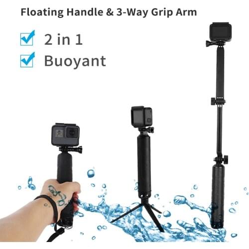 TELESIN For Multi-fonction Accessories Floating Hand Grip&3-Way Grip Arm for GoPro Hero7 6 5 4 3 5S SJCAM EKEN XiaomiYI for DJI