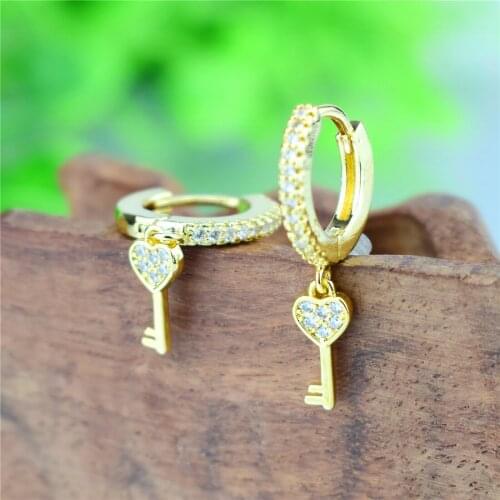 2020 Trend Fashion Cubic Zircon Lock and Key Earrings Clssic Gold Cololr Love Hoop Earrings for Women Wedding Jewelry