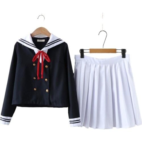 Womens Set College Style Uniform Skirt Japan Style Student 2020 Autumn Sailor Suit Female Sweet 2 Piece Set YUPINCIAGA