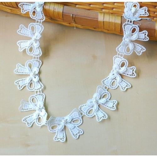 1 Yards White Bow Embroidered Lace Bilateral Applique Trim Ribbon Sewing Decor Craft DIY