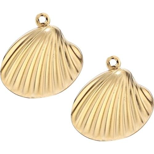 10pcs/lot 19mm Width Gold/silver Tone Stainless Steel Sea Shell Bead Dangle Charm Pendants For DIY Jewelry Making Accessories