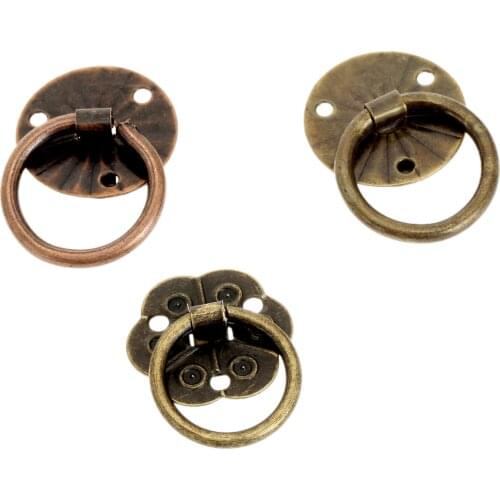 12Pcs/lot Mini Ring Handles Antique Bronze/Brass Knobs Vintage Decorative Jewelry Box Pulls Drawer Cabinet flower Plum 20mm