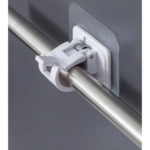 2pcs Nail-Free Adjustable Curtain Rod Holder Clamp Hooks Rod Bracket Holders Adhesive Wall Curtain Fixed Clip Hanging Rack Hook