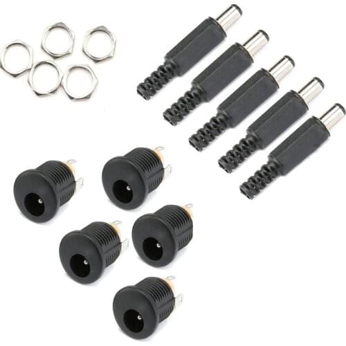 5.5 * 2.1mm 12V 3A DC022 Plastic Male Plugs Female Socket Panel Mount Jack 5.5x2.1mm DC Power Connectors Electrical Supplies