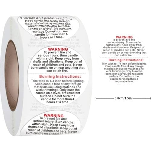 500pcs/roll Candle Warning Label Candle Jar Container Stickers Waterproof Wax Melting Safety Label Vow Sticker Label 3.8cm
