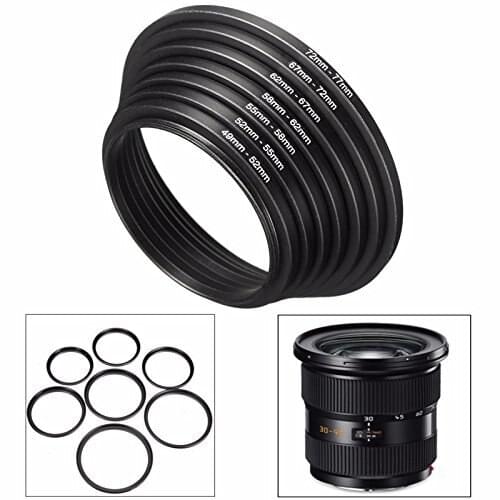 7pcs/set Metal Step Up Rings Aluminum Universal Lens Adapter Filter Set 49-52-55-58-62-67-72-77 mm 49mm-77mm