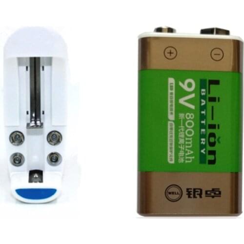 800mAh Li-ion 9 V Rechargeable Batteries For Smoke detectors Wireless Microphones+9 V charger