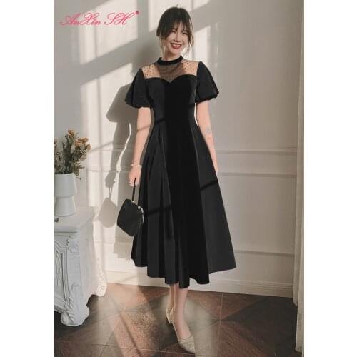 AXJFU Elegant Appliques Long Evening Dresses Half o-neck Party Tulle Dress Cheap price Robe De Soiree