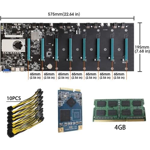 BTC-S37 Riserless Mining Motherboard Set 8 CPU with 4GB DDR3 SODIMM RAM 128GB mSATA SSD 10pcs 8pin power cord for Graphics Card