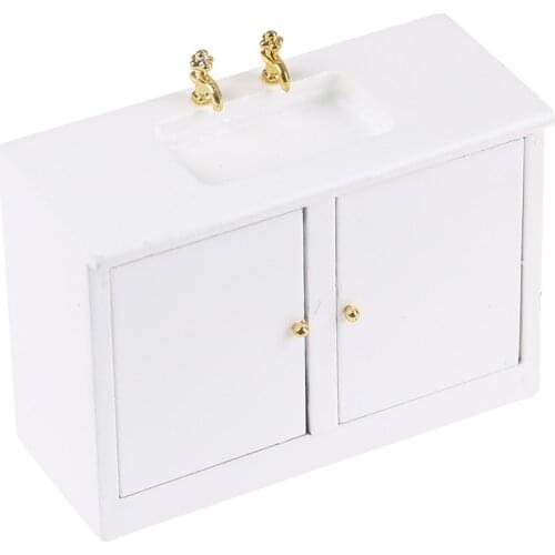 1/12 Wooden Wash Basin Cabinet Hand Sink Miniature Furniture Toys for Dollhouse Bathroom Kitchen Decoration