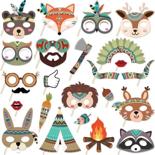 Kids Happy Birthday Cartoon Wild Indian Animals Party Favors Baby Shower Safair Animals Photobooth Props Party Decorations