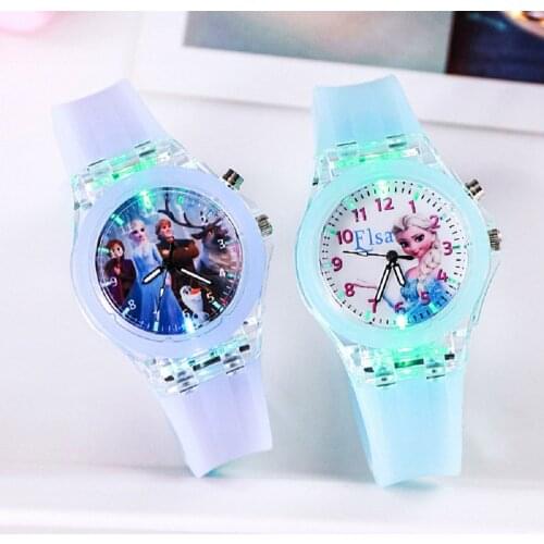Anime Disney Frozen Princess Pattern Children Watch Toys Fashion Crystal Cartoon Leather Quartz Wristwatch for Girls Kids Toy