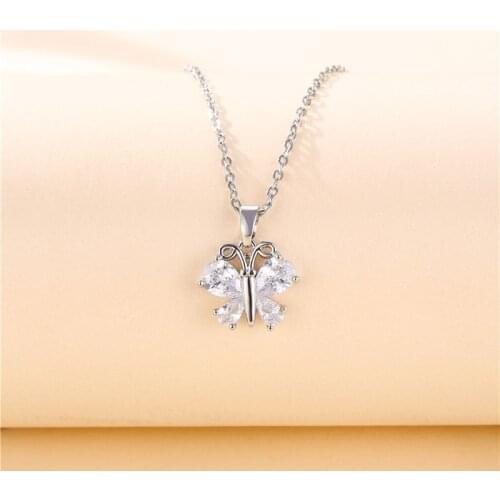 Ekopdee Fashion Simple Style Zirconia Butterfly Drop Necklace Pendant For Women 2021 New Fashion Female Jewelry Valentine Gift
