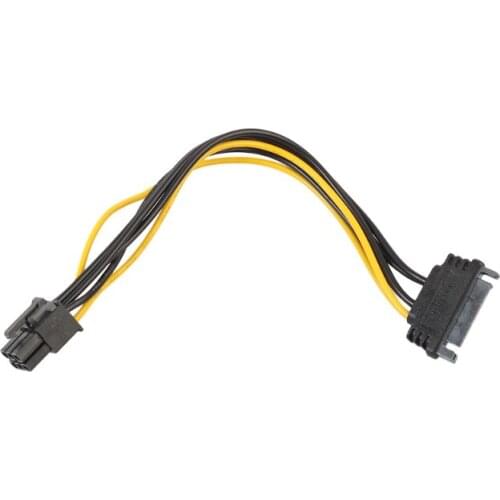 Copper Graphics Card Hard Drive 15pin Power To 6pin Adapter Cable for Video Card 15-pin SATA Power Female 6pin Power Supply Line