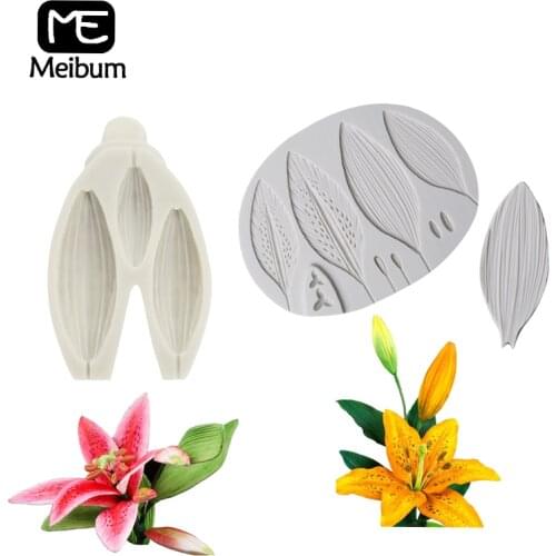 Meibum Lily Buds Leaf Silicone Fondant Cake Mold Home Party Pastry Gum Paste Decorating Mould Sugar Craft Pan Baking Tools