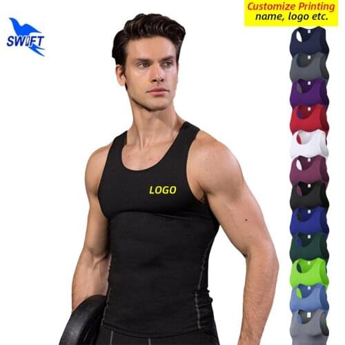 Customize LOGO 2021 Men Compression Quick Dry Running Vest Summer Elastic Sleeveless Sports Shirts Gym Fitness Workout Tank Tops