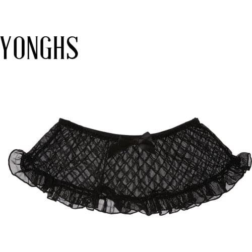 Gay Mens Lingerie See-through Mesh Erotic Skirt Sissy Underwear Lip/Dots/Plaid Pattern Underpants Nightwear Ruffles Miniskirt