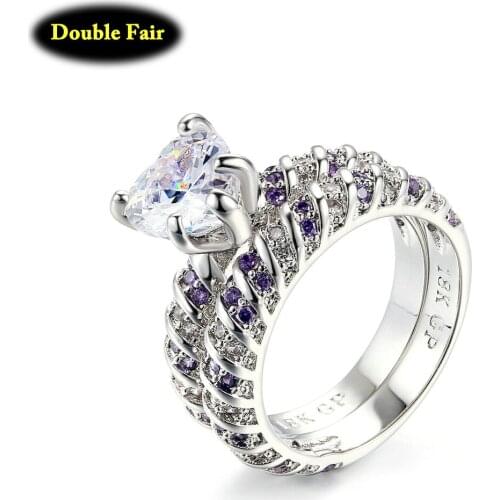 Romantic Love Cute Heart Cubic Zirconia Ring Sets Silver Color Crystal For Women Wedding Jewelry Wholesale DWDD027