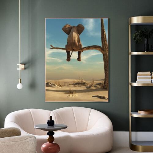 Funny Elephant on Tree Modern Minimalist Canvas Painting Wall Art Pictures Nordic Posters and Prints Home Decor Kids Room Decor