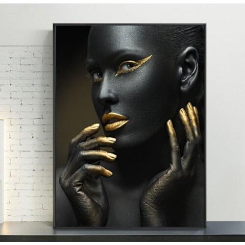 Nordic Black and Gold Africa Woman Model Posters And Prints Figure Wall Art Canvas Paintings Pictures Living Room Home Decor