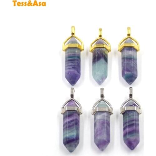 Natural Rainbow Fluorite Gemstone Pendants Plate Gold Silver Natural Crystal Point Delicate Necklaces For Women Fashion Jewelry